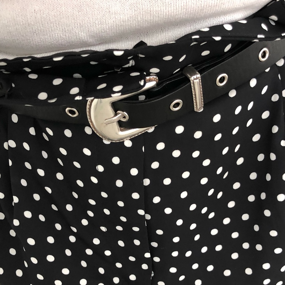Paperbag Waist Micro Polka Dot Black White Pants - Picture 4 of 4